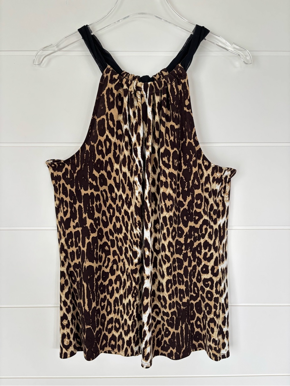 Tahari Brown and Black Leopard Print Halter Top Women's Size Medium